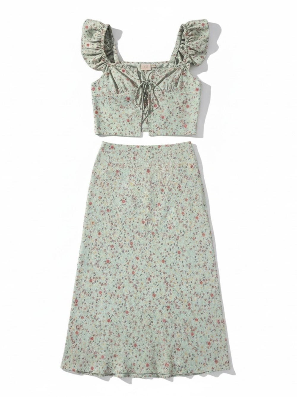 LG Mint Green Floral Two-Piece Set with Pink accents
